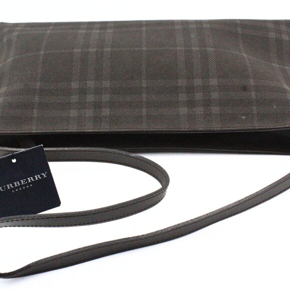 Authentic Burberry London NWT Gray Charcoal Leather Canvas Shoulder Bag - Picture 5 of 16